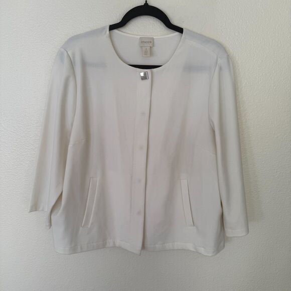 Chico's Blazer Square-Cut Crepe Jacket Size 3/XL Ivory Career Office Business - Picture 2 of 12